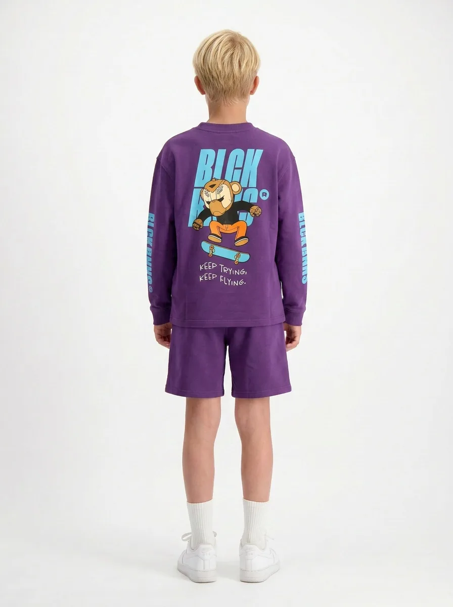 Black Bananas purple twinset ghost mannequin product flat for kids PDP