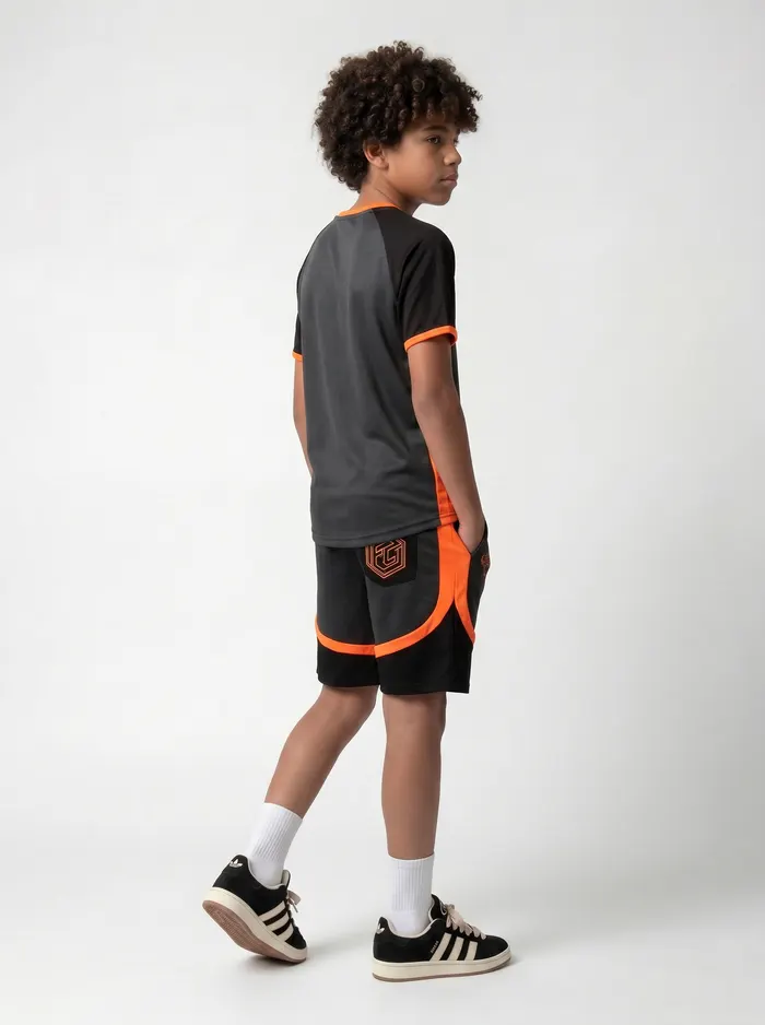 Black Bananas FC-style football jersey chest-print detail crop showing BLCK BNNS wordmark and hex badges