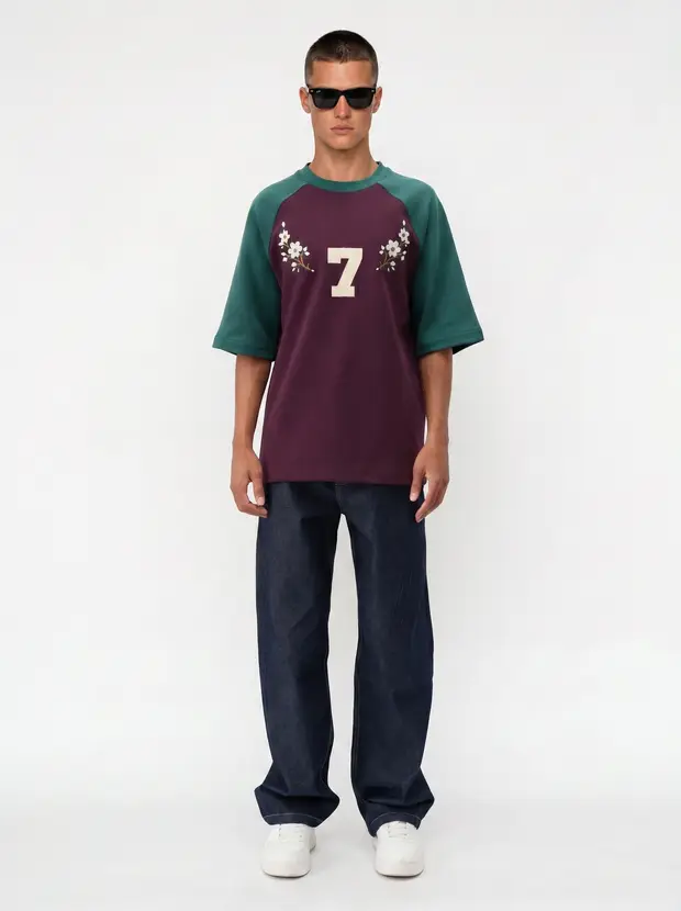 Line-sheet lead frame — Bully Essence Club Raglan in plum / green