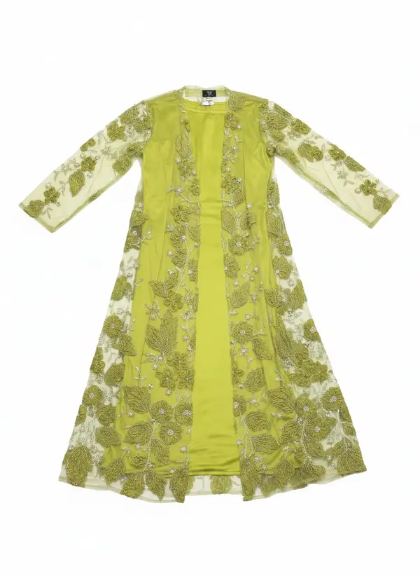 Modest Valoria lime embroidered open abaya as a product flat