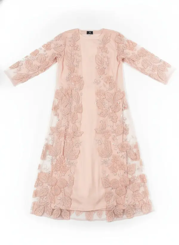 Modest Valoria blush embroidered open abaya as a product flat