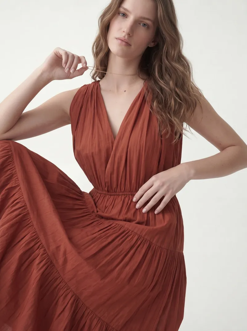 AI-generated on-model fashion photo angle 6 from flat lay input