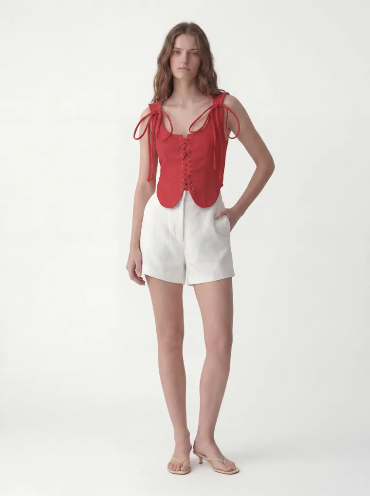 MODA AI catalog output — the vest top in red, side profile