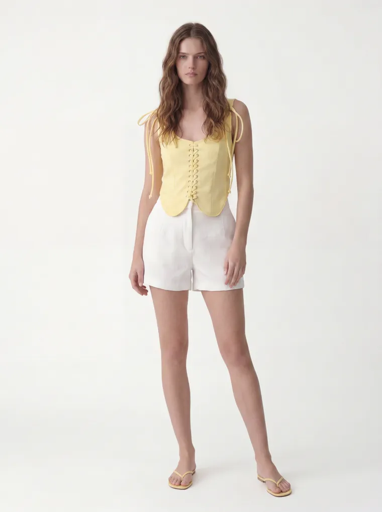 Line-sheet main image — Scallop Vest in Butter, front, MODA AI catalog output