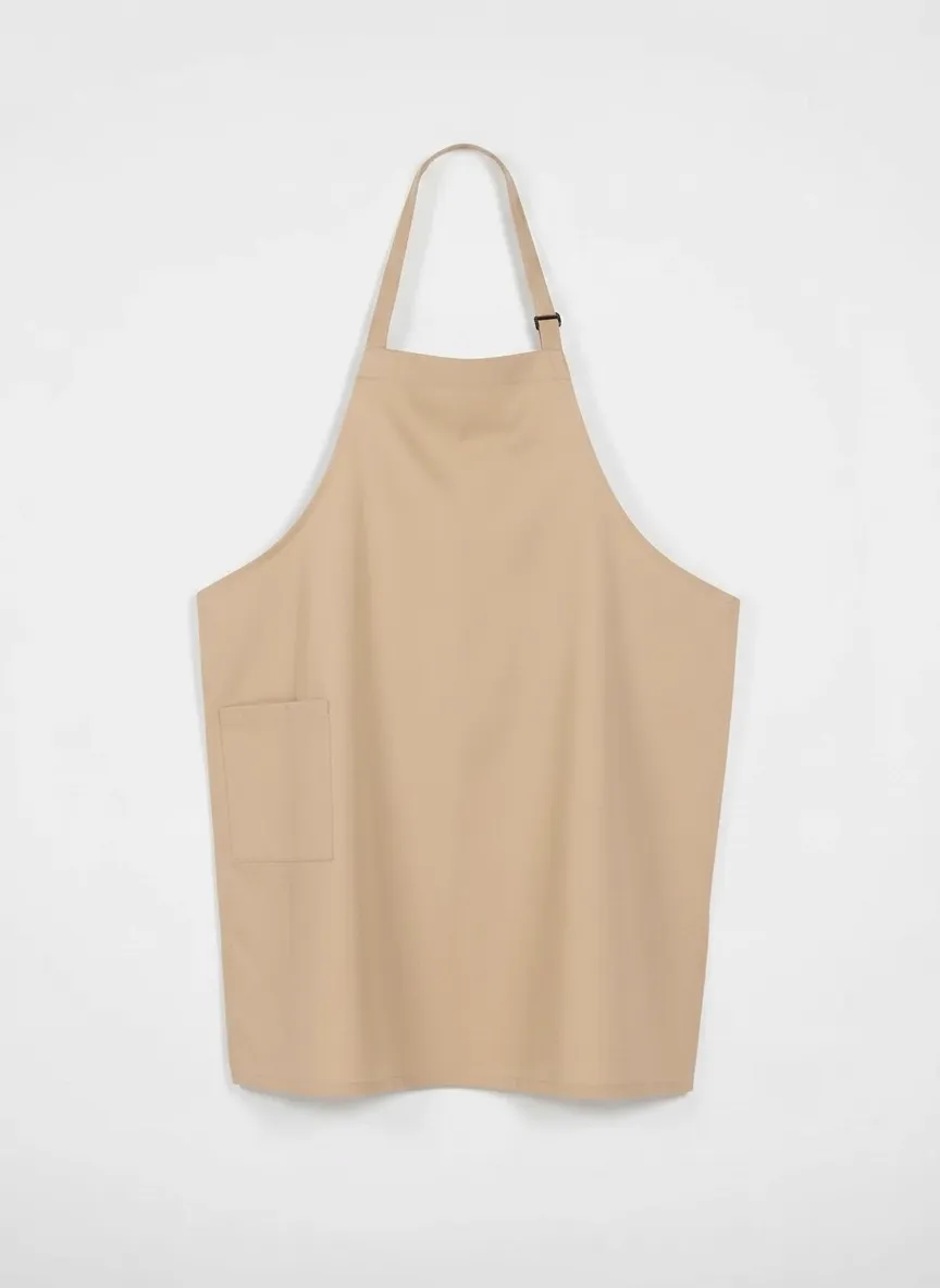 MODA AI catalog frame from classic tan apron, chef coat, striped pants walkthrough — chef uniform output 5 demonstrating multi-angle catalog imagery for B2B workwear brands