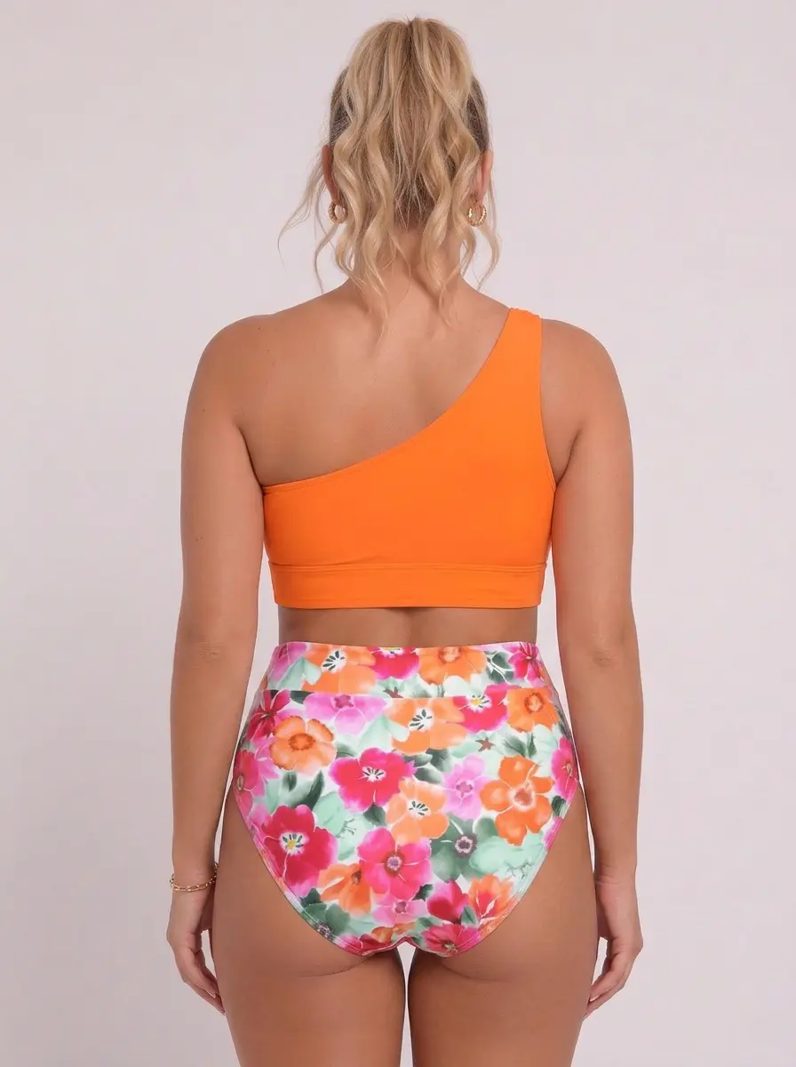 MODA AI swimwear catalog output 2 — body-inclusive swim photography demonstrating range across colorways, garment styles, and body types for Shopify swim brands