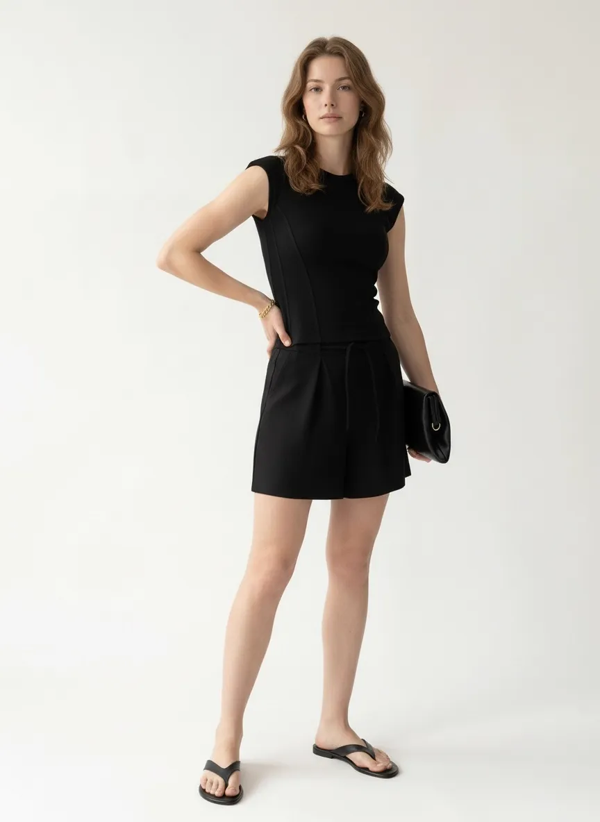 AI-generated model wearing Black comfortwear — pose 2