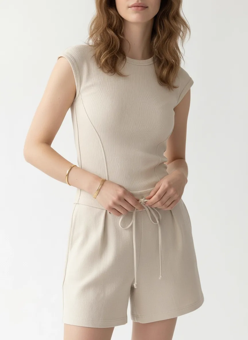 AI-generated model wearing Cream comfortwear — pose 2