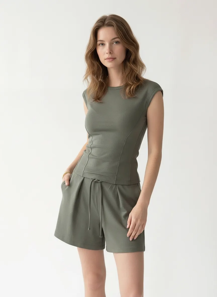 AI-generated model wearing Green comfortwear — pose 4