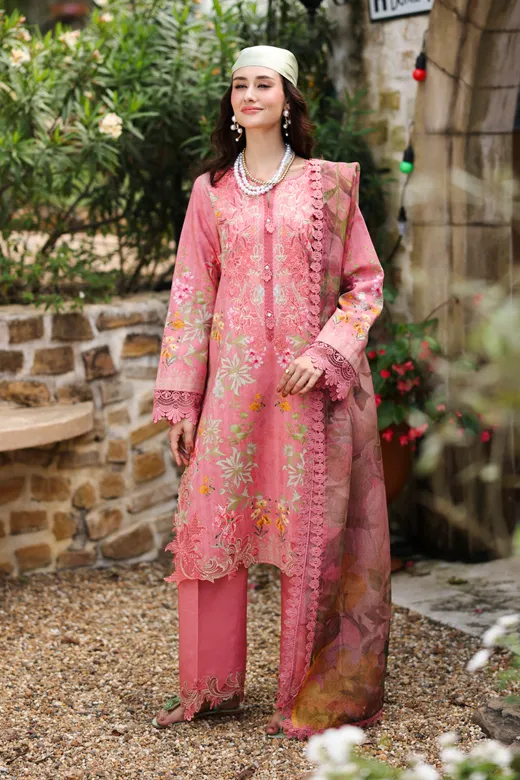 The starting photo for Embroidered Kurta Set in Coral: an existing outdoor photo of the kurta