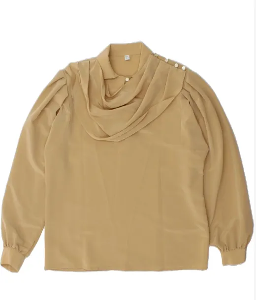 The starting photo for Cowl Neck Blouse in Camel: the camel blouse laid flat
