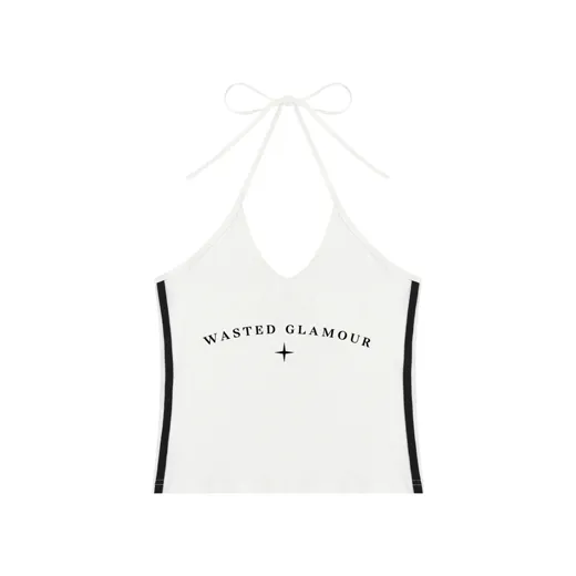 The starting photo for Halter Cami in White: the halter cami laid flat