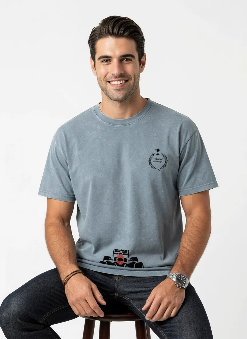 AI-generated — graphic tee seated pose