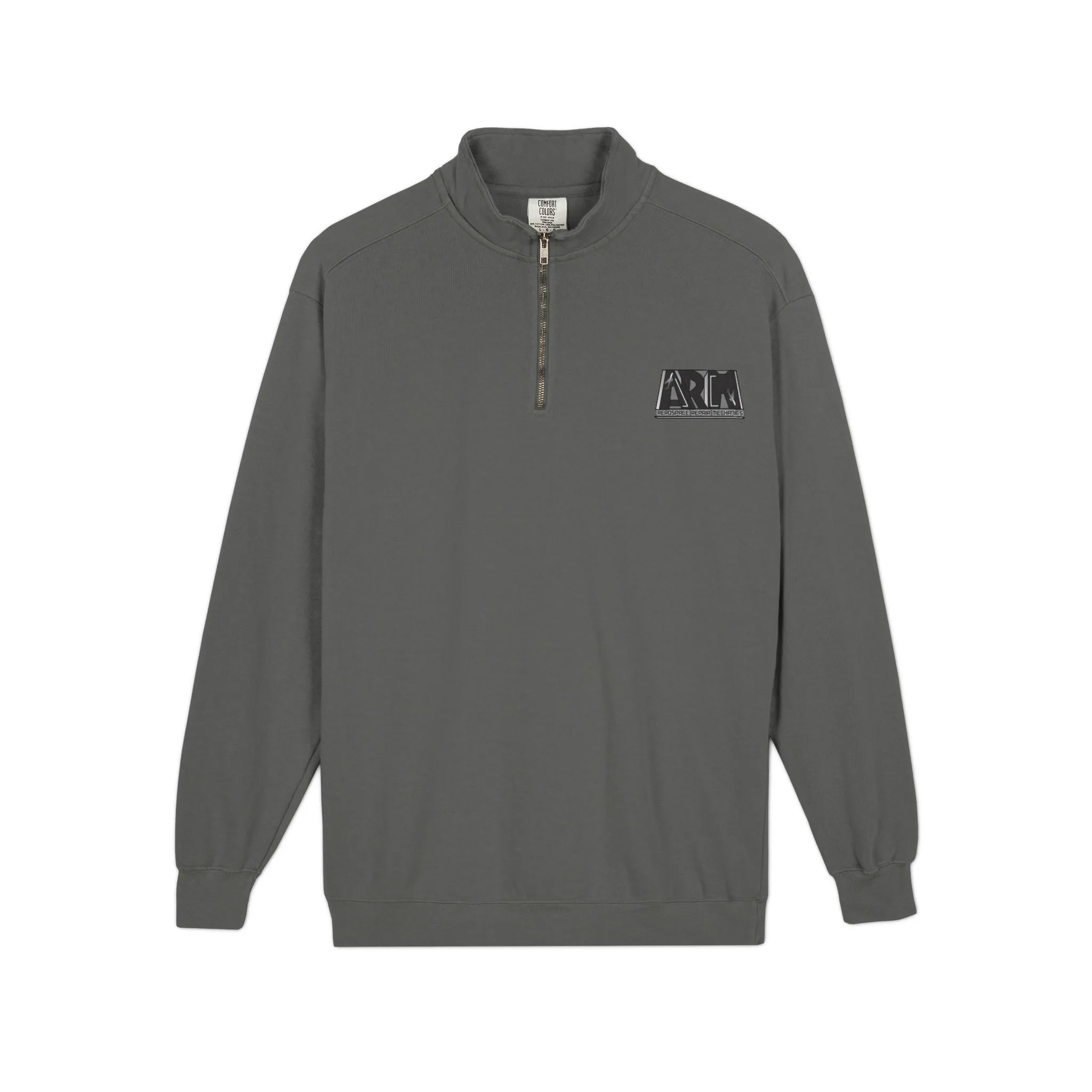 Quarter-zip fleece flat lay — front view with chest graphic