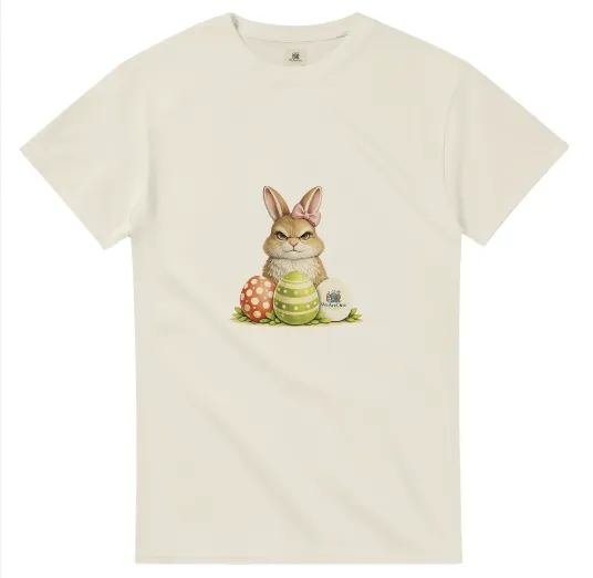 Cream cotton t-shirt with printed bunny graphic — front input