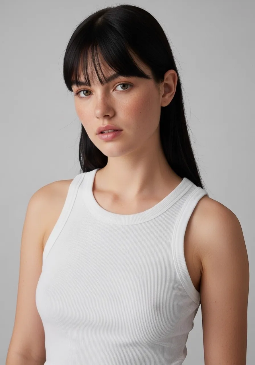 Face reference — young woman with bangs and dark hair