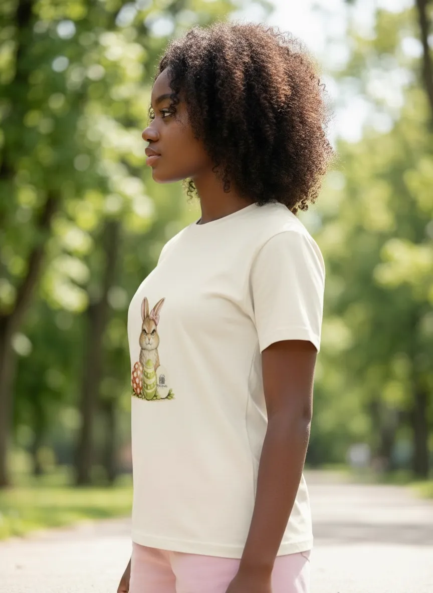 MODA AI output 4 from Demo B — teen girl with curly hair in cream bunny t-shirt