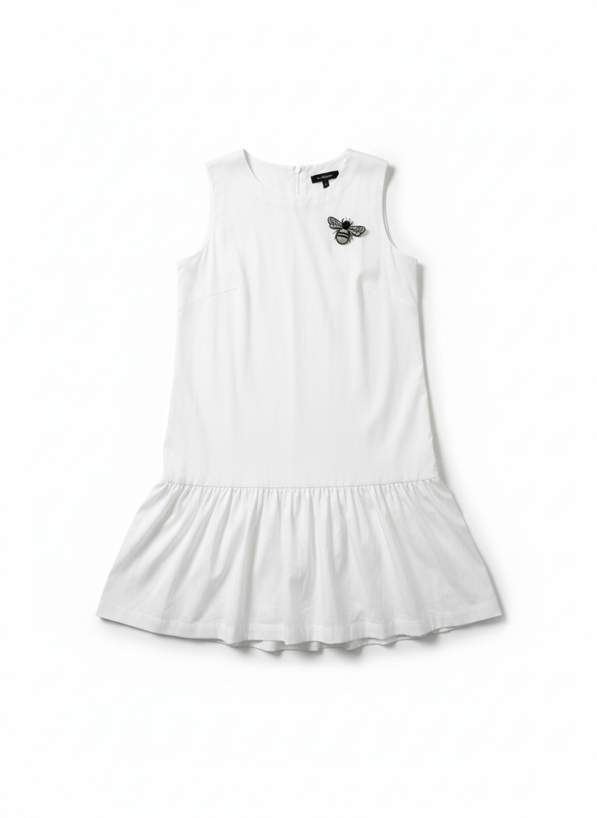 Product flat lay — clean white dress on neutral background