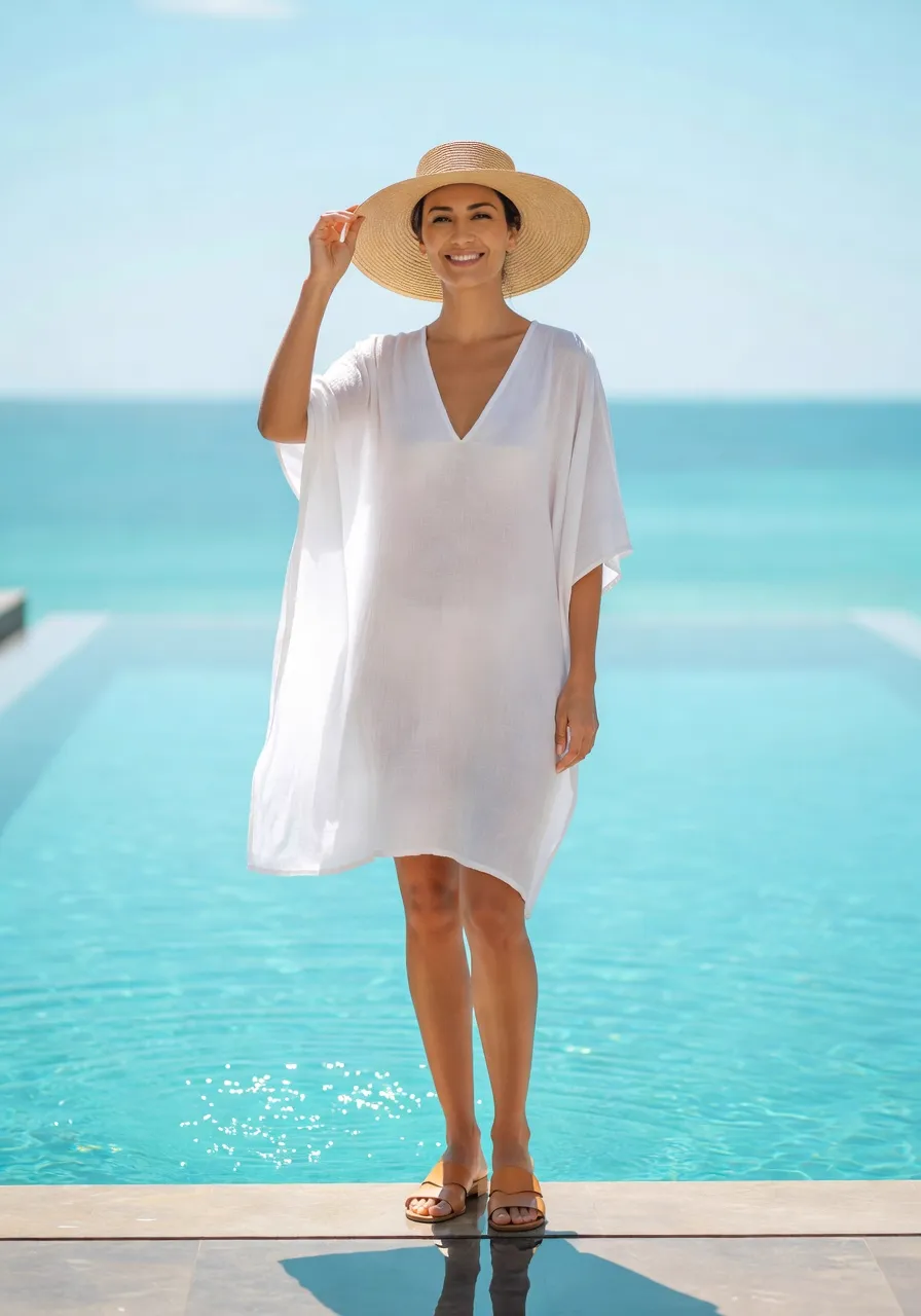 Summer background reference — Infinity pool: Bright resort, mirror calm