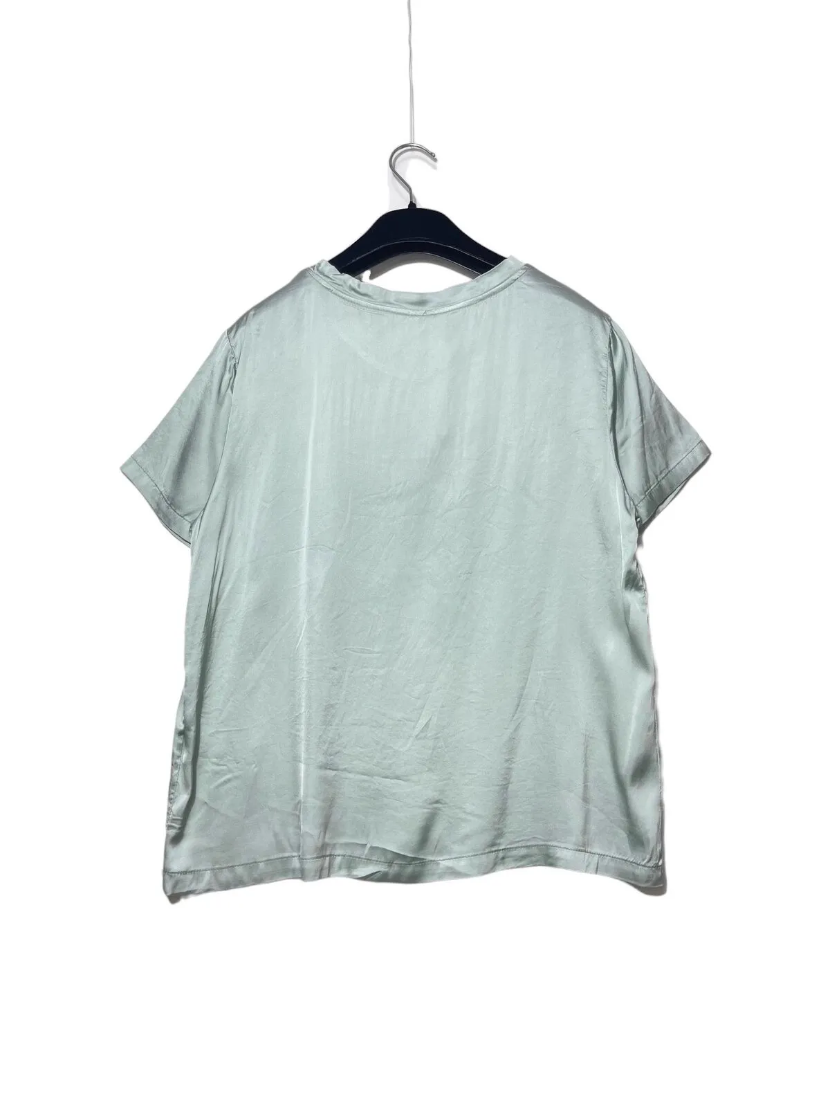 Mint satin top — back hangered reference
