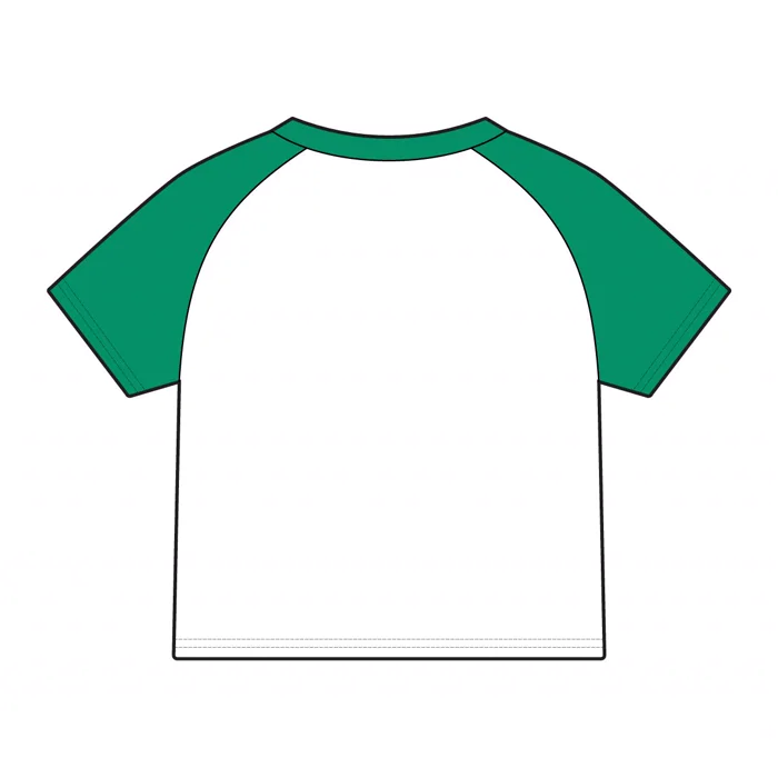 Input technical flat — back view CAD sketch of the same raglan tee, blank back with raglan sleeve seams marked