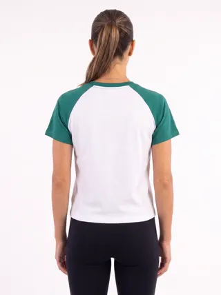 The raglan tee in forest, additional catalog angle 2
