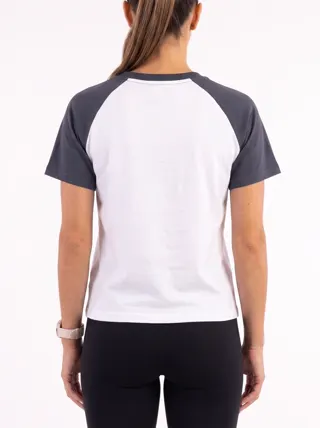 The raglan tee in navy, additional catalog angle 2